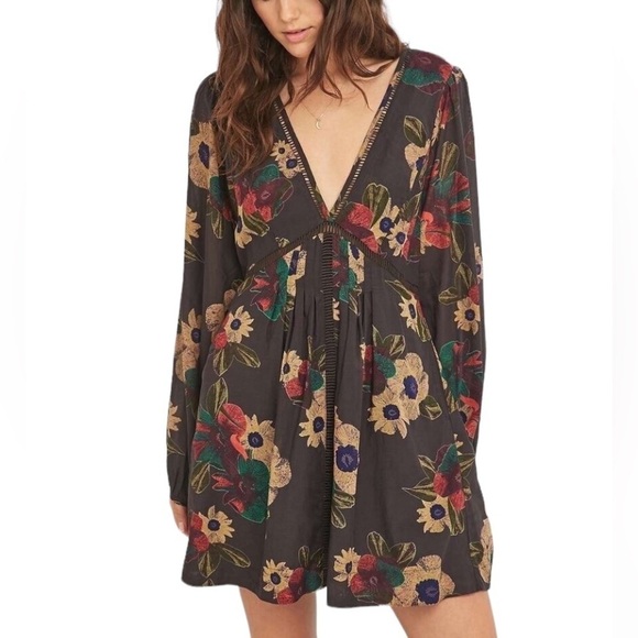 Free People Strawberry Fields Floral Puff Sleeve Mini Dress Sz S - Picture 1 of 16
